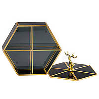 LUGI Шкатулка для украшений Золотой олень стекло с металлическим каркасом 20х17,5 см
