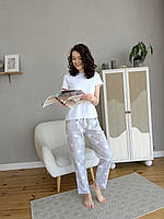 Новинка! Стильный женский пижамный костюм 3-ка COSY шорты и брюки из бязи+футболка Короны серый