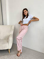 Новинка! Пижамный домашний комплект COSY женские брюки из сатина Pearl пильная пудра с белой футболкой