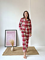 Новинка! Женская пижама домашний костюм в клетку COSY брюки+рубашка красно/белая Домашняя оджеда