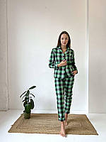 Новинка! Домашняя женская пижама COSY в клетку зелено/черная (рубашка+штаны) Подарок сестре , жене