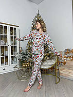 Новинка! Домашняя женская пижама COSY с начесом Рождество серая