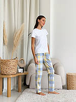 Новинка! Женский пижамный домашний комплект COSY в клетку желто/серый брюки+футболка