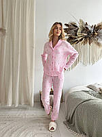 Новинка! Муслиновая женская пижама COSY Сердца розовые на розовом брюки+рубашка