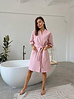 Новинка! Удобный стильный женский халат COSY кимоно вафельный розовый