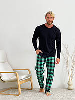 Новинка! Домашня піжама для чоловіків COSY з фланелі (штани+лонгслів) зелену/чорний