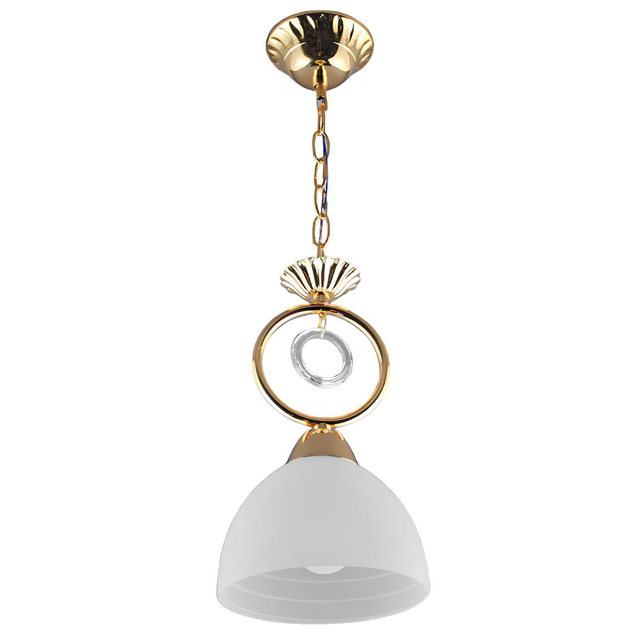 Люстра підвісна класична з білим матовим плафоном на одну лампу Е27 каркас золото Svet SH-67459/1 FG