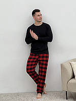Новинка! Домашняя пижама для мужчин COSY из фланели (штаны+лонгслив черный) красно/черные
