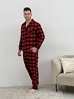 Новинка! Пижама мужская COSY с фланели (брюки+рубашка) клетка красно/черная