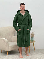 Новинка! Мужской флисовый халат COSY с капюшоном хаки(зеленый)