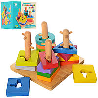 Toys Деревянная игрушка Геометрика MD 2370 пирамидка-ключ, 16 фигур