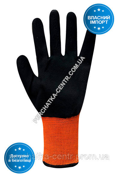 Перчатки синтетические оранжевые с черным неполным вспененным латексным покрытием FLL 9634 "б" р.10 - фото 3 - id-p1318865130