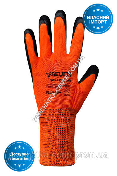 Перчатки синтетические оранжевые с черным неполным вспененным латексным покрытием FLL 9634 "б" р.10 - фото 2 - id-p1318865130