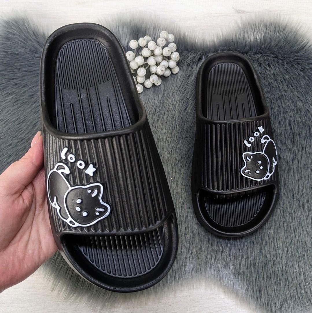 Шльопанці сланці жіночі піна чорні з котиком 4411