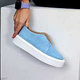 Замшеві небесно блакитні лофери натуральна замша на потовщеній білій підошві взуття жіноче, фото 2