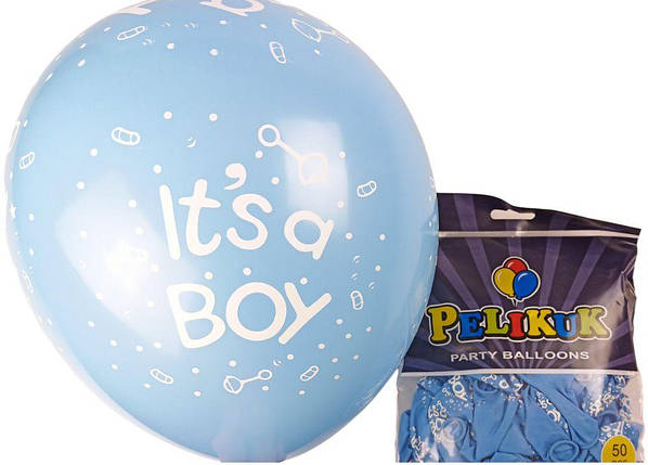 Кульки круглі Pelikuk 12' (30 см) блакитний - It's a boy 50шт/уп 1250C-406 KNZ, фото 1