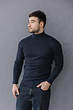 Чоловічий гольф Basic у синім кольорі, трикотажна, еластична кофта під горло, щільна водолазка, розмір S-3XL, фото 3