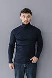 Чоловічий гольф Basic у синім кольорі, трикотажна, еластична кофта під горло, щільна водолазка, розмір S-3XL, фото 4