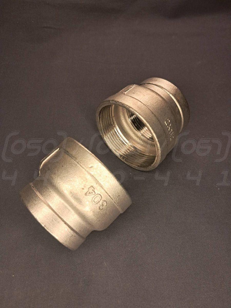 Муфта перехідна різьбова нержавіюча DN50x40 (2"x1-1/2"), н/ж сталь AISI 304, Class 150, BSPP, фото 1