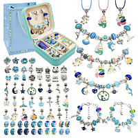 Детский набор для творчества и создания шарм браслетов и украшений в шкатулке Голубой (60480)