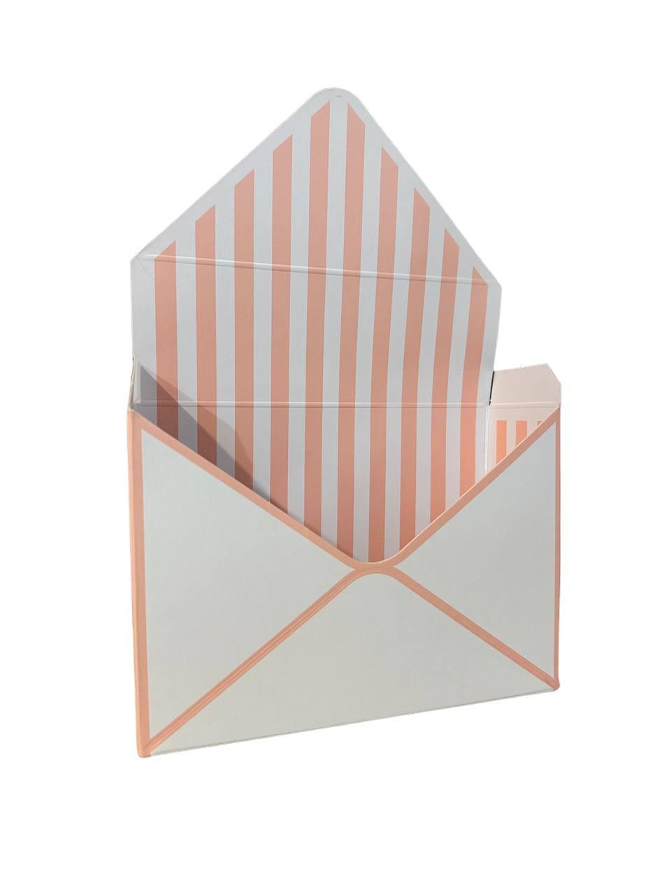 Коробка-конверт флористична біло-рожева 20*7*29.5 см
