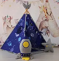 Детская палатка для дома Домик Космос + Ракета Полный комплект! Натуральный материал