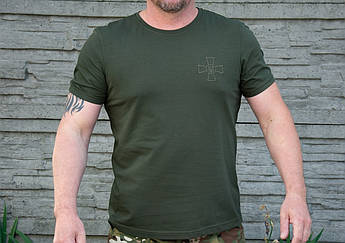 Футболка чоловіча натільна  з вишивкою у вигляді знака ЗСУ L стрейч-кулір хакі