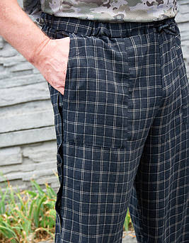 Лікарняні адаптивні штани при травмуванні ніг бавовна чорні у клітину