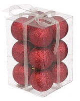 Набор пластиковых елочных шариков Jumi красный с блестками 4см 12 предметов (5900410791152)
