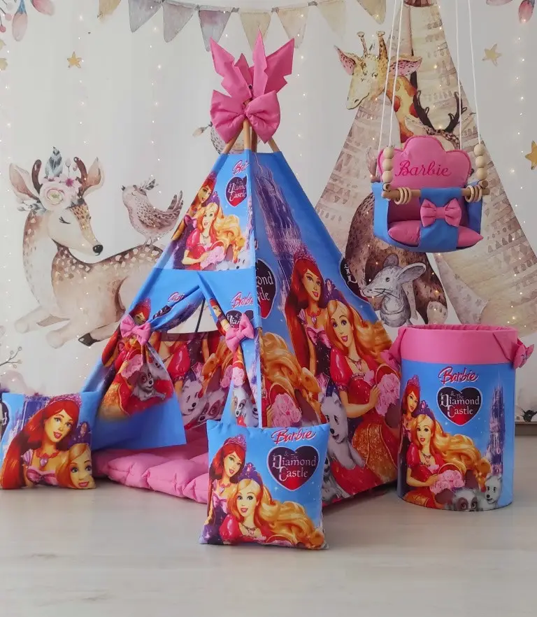 Детский домик Кукла Барби (Barbie) БОН БОН + корзина для игрушек + подвесные качели полный комплект для детей - фото 1 - id-p2112790676