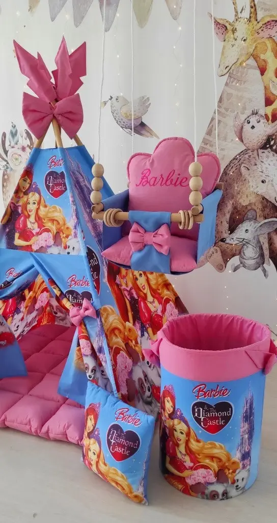 Детский домик Кукла Барби (Barbie) БОН БОН + корзина для игрушек + подвесные качели полный комплект для детей - фото 4 - id-p2112790676