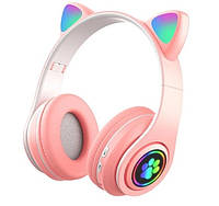 Наушники Bluetooth MDR CAT ear VZV-23M 7805 с подсветкой, розовые