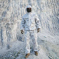 Маскировочный костюм защитный белый, Военный маскировочный костюм зимний для охоты, маскхалат зима