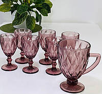 Набір для напоїв «Грань» 7 предметів ,6 шт. келихів 300мл + графин 1 л Рожевий