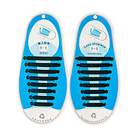 Чорні Шнурки силіконові без зав'язок (8+8 штук)