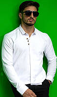 Фирменная мужская рубашка с длинным рукавом белая, Мужские рубашки однотонные нарядные vip код430189502 MAY-61