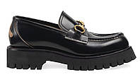 Женские лоферы Gucci Leather Horsebit Loafers Black 39