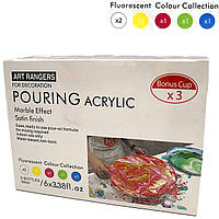 Акриловые краски для рисования 6 цветов, по 100 мл, Неоновые пастель в бутылочке Art Rangers