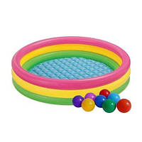 Детский надувной бассейн Intex 57412-1 «Радужный», 114 х 25 см, с шариками 10 шт