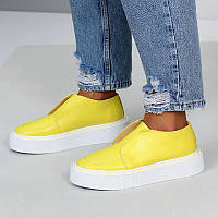 Женские кожаные лоферы туфли стильные молодежные желтые натуральная кожа 37