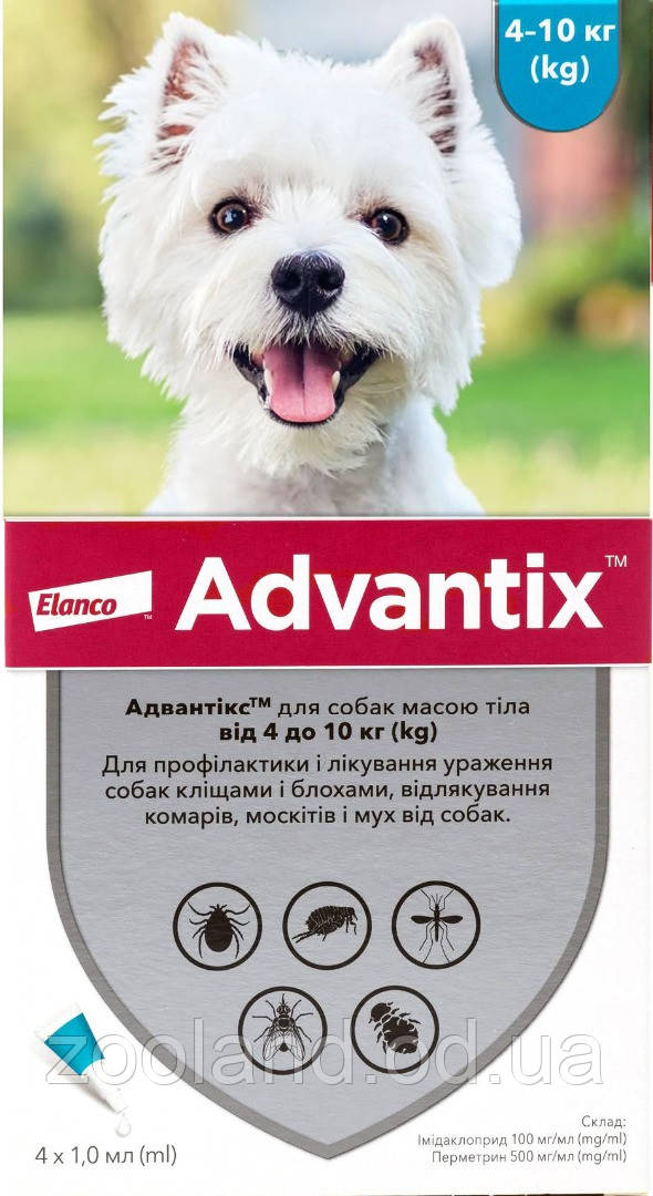 Bayer Advantix для собак від 4 до 10 кг, 1 піпетка