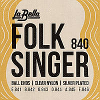 Струны для классической гитары La Bella 840 Folksinger Silver Nylon Silver Alloy Medium LP, код: 6555309