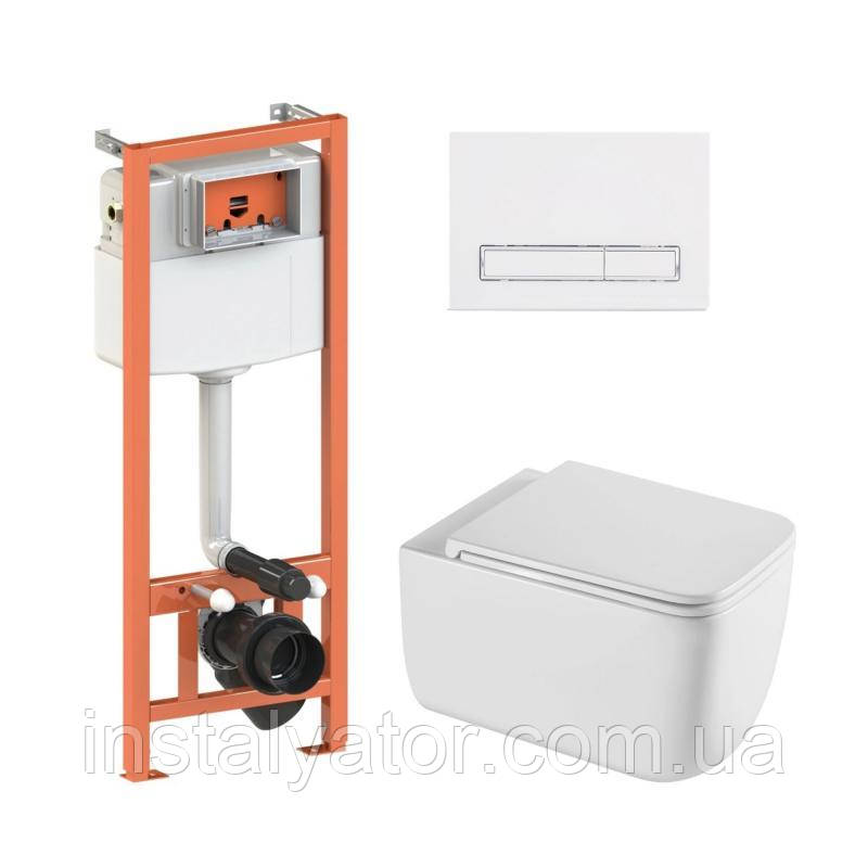 Комплект: Qtap Gemini Ultra Quiet унітаз підвісний QT2533076EUQW + Nest комплект інсталяції 4в1 (Клавіша