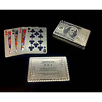 Карты игральные пластиковые "100 долларов" серебро (9х6х2 см)