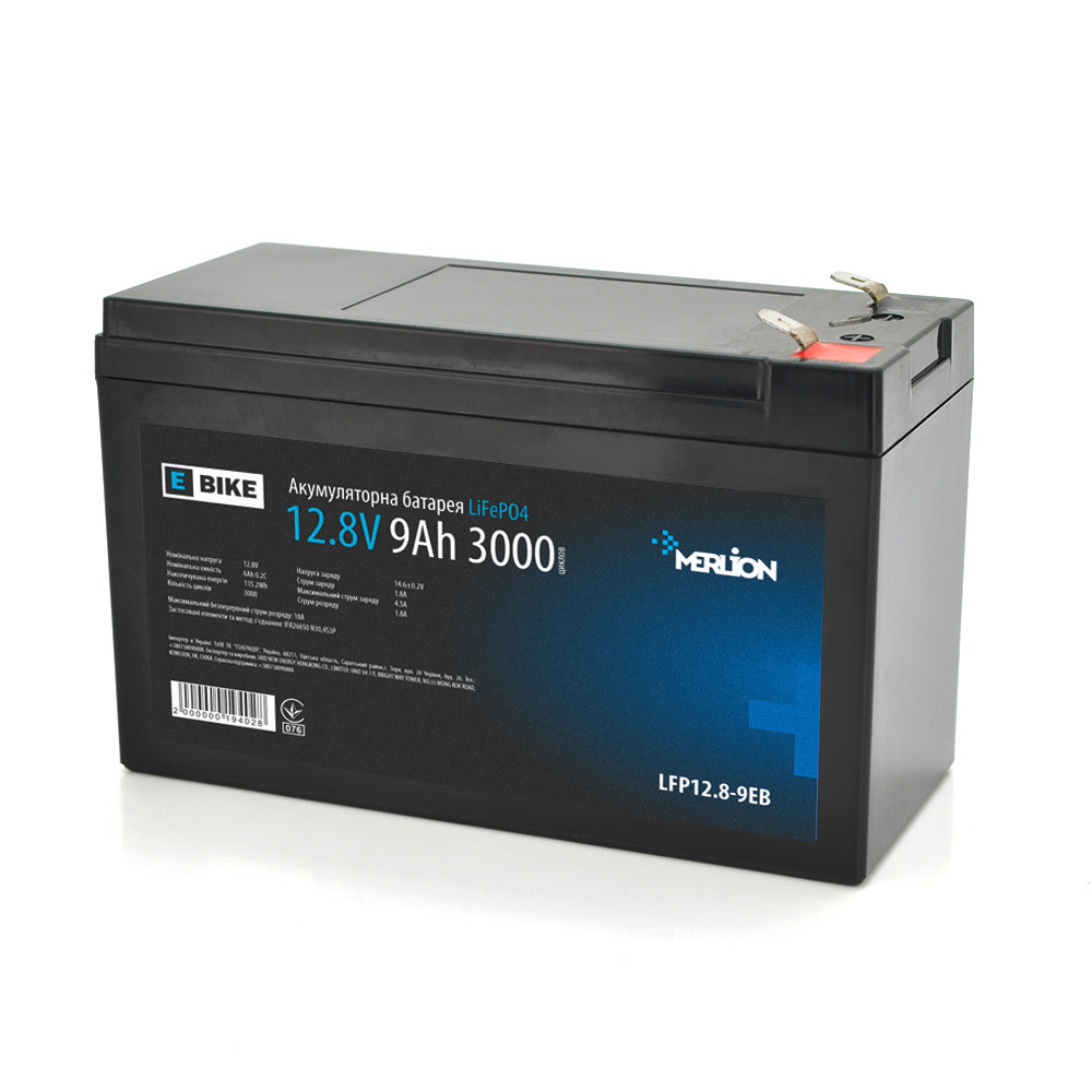 Літій-залізо-фосфатний акумулятор Merlion LiFePO4 12.8 V 9 AH (4S3P/BMS-10A), (151x65x100) для