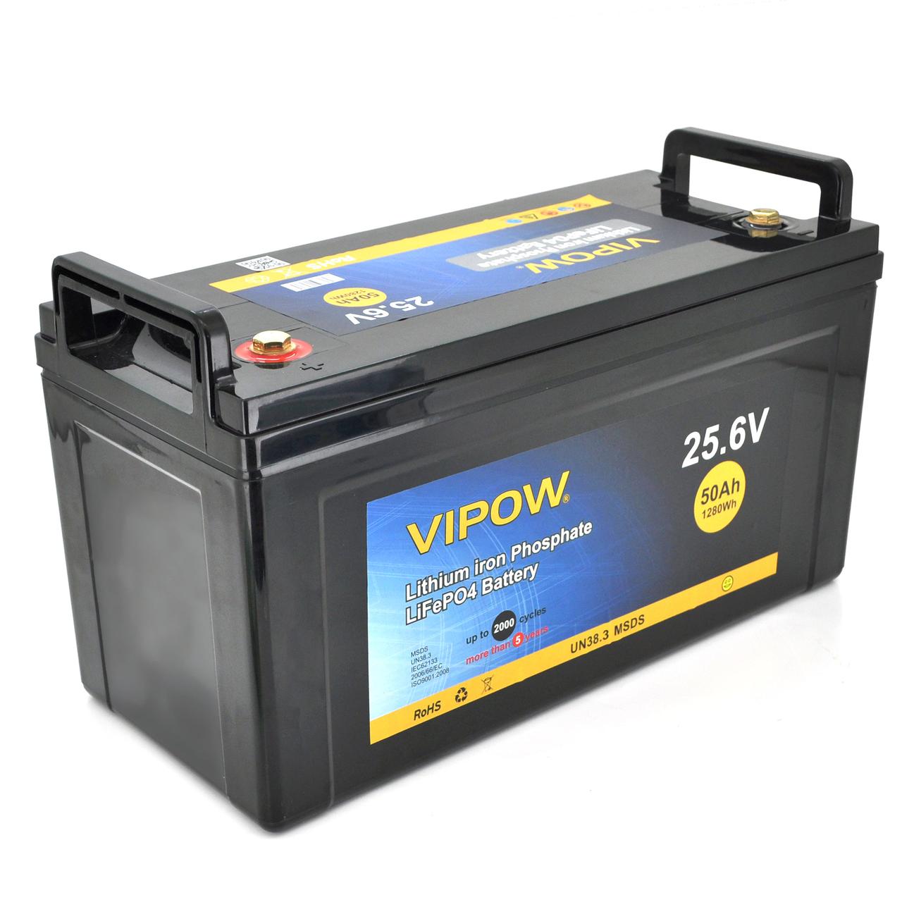 Акумуляторна батарея Vipow LiFePO4 25,6 V 50 Ah з вбудованою ВМS-платою 40A (330*175*225)