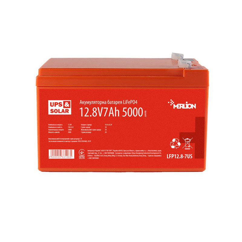 Літій-залізо-фосфатний акумулятор Merlion LiFePO4 12.8 V 7 AH (4S2P/BMS-10A), (151х65х97) for UPS, 3000 циклів