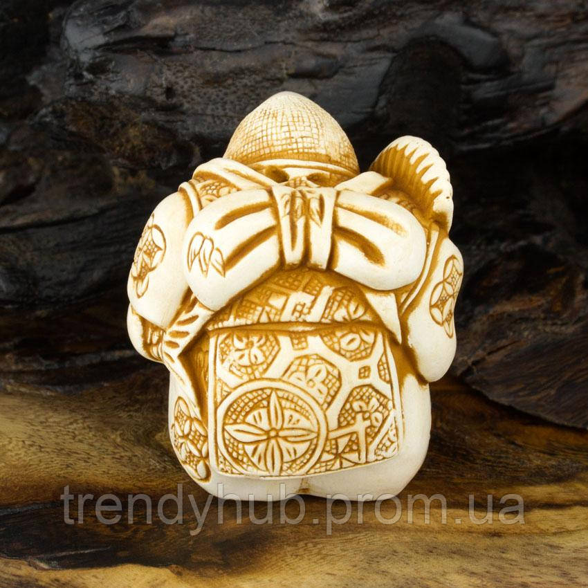 Статуэтка Netsuke Нэцкэ Эбису с веером Гипс 4.7x4x3.9 см Бежевый (12718) LP, код: 6837238 - фото 3 - id-p2112844633