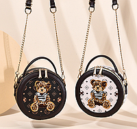 Круглая детская мини сумочка с мишкой, сумка для девочек с медведем SV
