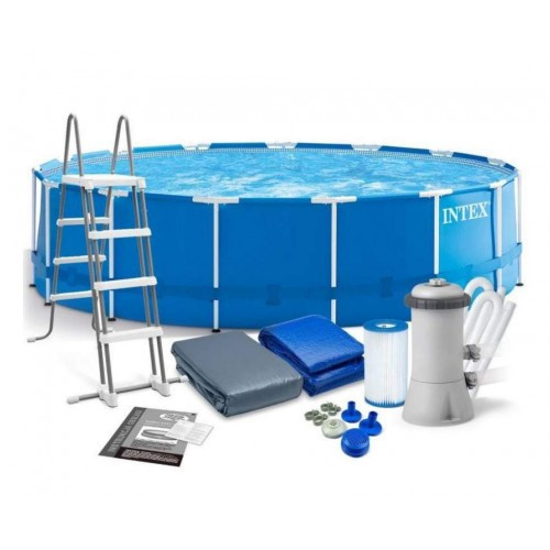 Басейн каркасний Intex 28242 Prism Frame Pool (457x122см) зі сходами, картриджним фільтром, підстилкою та тентом